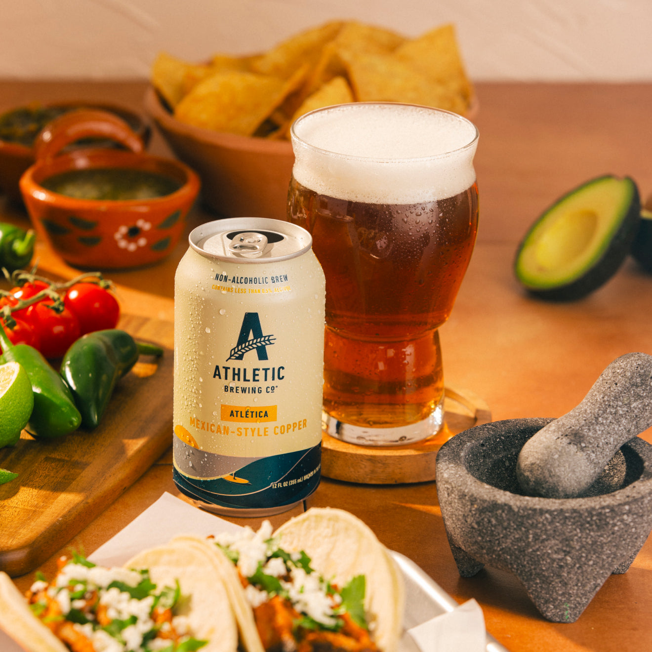 atletica with glass and food